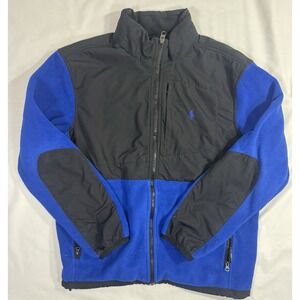 Polo Ralph Lauren Jacket Mens Medium Blue Black Fleece Full Zip Outdoor Coat